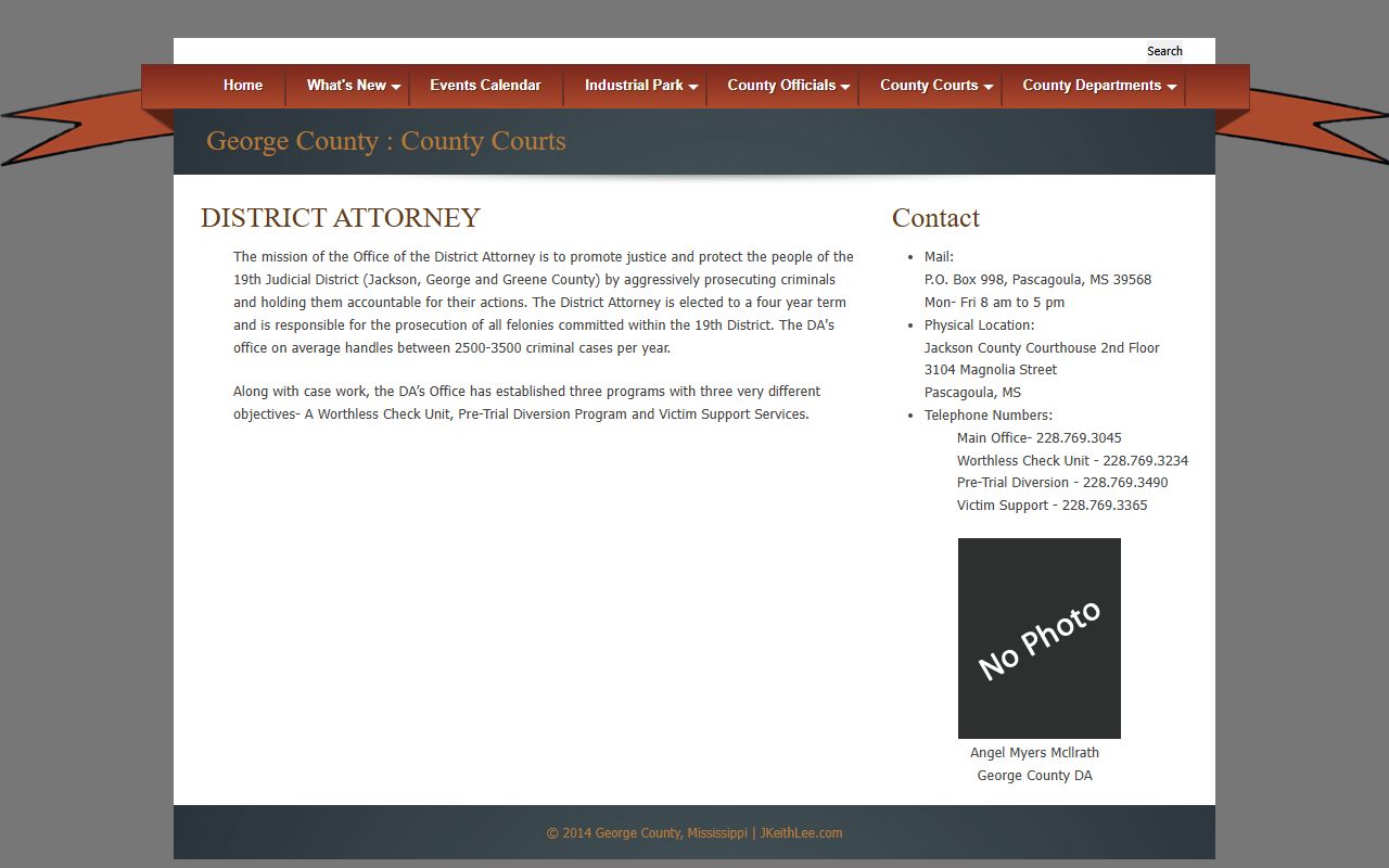 George County District Attorney page for felony court records after arrest